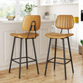 29-Inch Leather Bar Stools Set of 2, Counter Height Barstools with High Backrest，Bar Chairs for Kitchen Island with Heavy Duty Metal Legs, Brown