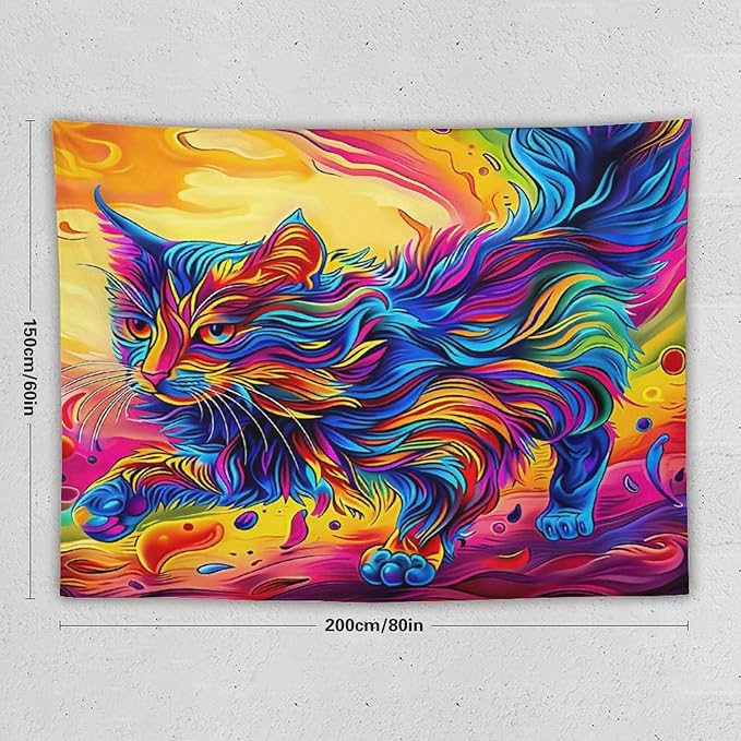 VUMIVI Colorful Cat Tapestry Pet Oil Painting Print Rainbow Colorful Abstract Art Pattern Tapestry Wall Hanging for Living Room Bedroom Dorm Classroom Aesthetic Decor W80xL60in