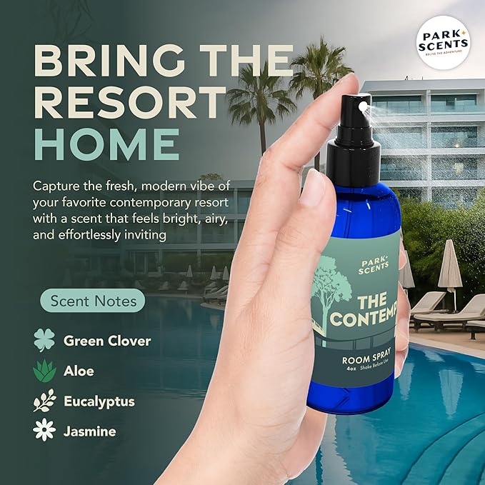 Park Scents The Contemp – Theme Park Resort Inspired Hotel Fragrance Room Spray – Clover, Aloe & Jasmine – Luxury Air Freshener Spray – Birthday Gifts for Women, Sister, Hostess, Best Friend (4oz)