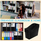 Fuutreo 12 Pieces Book Bins for Classroom Plastic Binder Holder Magazine Stuff Folder File Organizer Box for Home Office School Supplies(24 pcs,Black)
