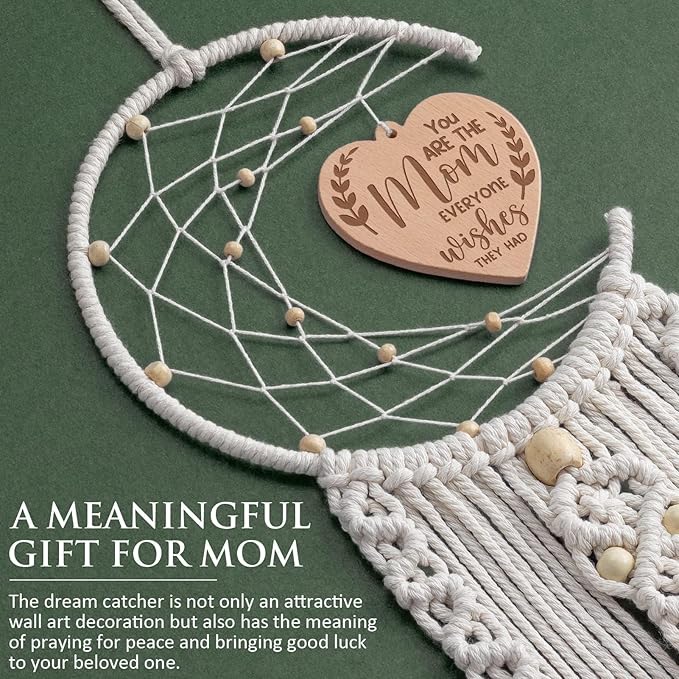 Mom Gifts for Mom from Daughter Son Decoration Dream Catcher with Heart Pendant Birthday Gift for Women Wife Stepmother Mother in Law, Boho Home Wall Décor