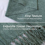 Sage Green Chenille Throw Blanket for Couch Bed，Soft Cozy Throw Blanket with Handmade Fringe, Decorative Blanket for Sofa Chair Living Room for Gift, (Sage Green)