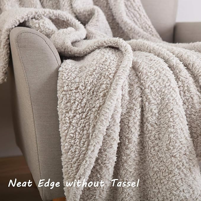 Ultra Soft Cozy Sherpa Throw Blanket, 2 Tones Ombre Light Brown Pattern Reversible, Light Weight Warm Decorative Boho Style Throw Blanket Cover for Sofa, Couch, Bedroom,Travel, 60”x80”