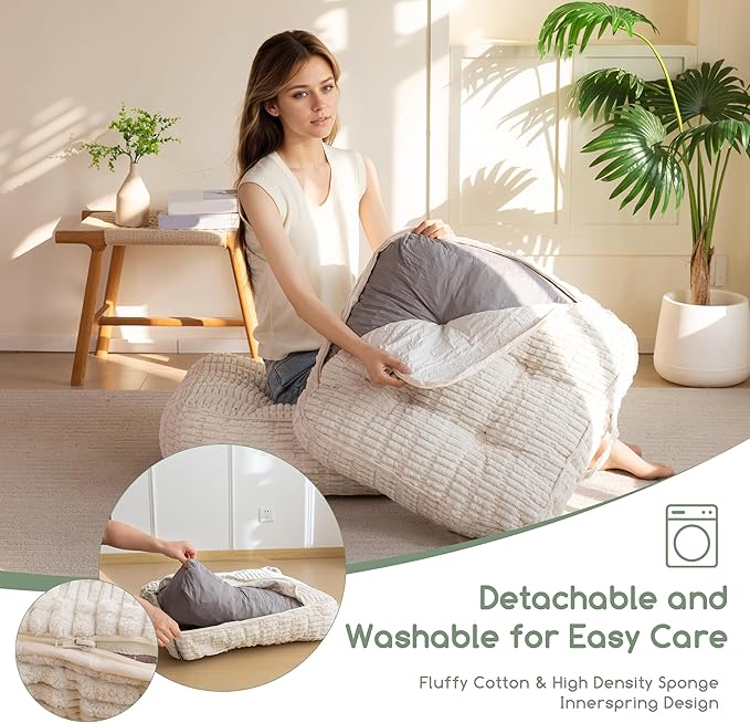 6" Washable Floor Pillow Cushion for Adults, Meditation Cushion Pillow, Removable Tufted Blended Corduroy Cover, Large Square Floor Sitting for Tatami Living Room or Yoga, 22x22 Inch, Machine Washable