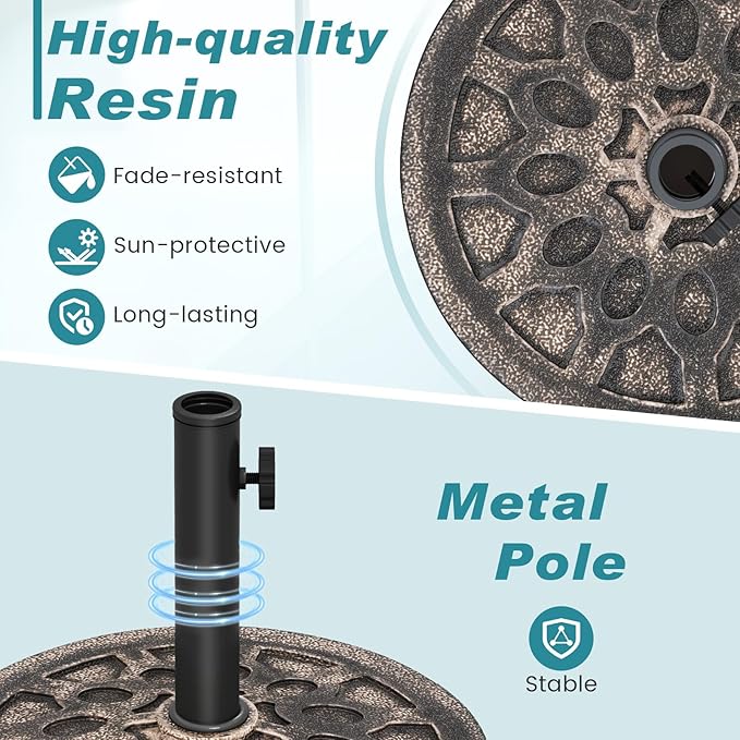 Tangkula 30 lbs Heavy Duty Umbrella Base, Round Parasol Holder with Adjustable Knob for Φ1.5-Φ1.9 Pole, Resin Umbrella Stand with Decorative Pattern, Easy Setup