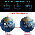Digital Wall Clock, LED Moon/Earth Design, Temperature Display, 7.87 x 7.87 inches (Earth, 12.59 INCH)