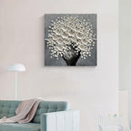 White Flower Oil Painting Modern Abstract Art Oil Painting Home Bedroom, Dining Room, Living Room, Office Wall Decoration (20x20 inches)