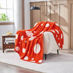 CozeCube Super Soft Fullfy Microfiber Reversible Knitted Blankets, Warm Cozy Fuzzy Plush Throw, Orange red and White Polka Dot Throw Blanket for Couch Bed Sofa, 50" x 60"