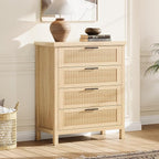 IDEALHOUSE Fluted 4 Drawers Dresser for Bedroom, 35.4" Tall Chest of Dressers for Closet, 4 Fluted Drawers with Metal Handle, Clothes Storage Cabinet for Bedroom, Nursery, Living Room, Natural Oak
