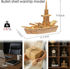 Bullet Shell Military Vehicle Sculptures - Handmade Tank, Airplane, Warship Metal Art Decor for Home, Office, Study Room for Men, Veterans (Warship Model)