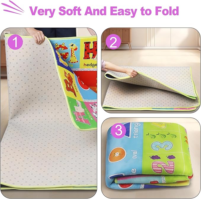 Baby Play Mat for Floor, Non-Slip Playmat for Toddlers & Infants, Extra Thick Large Padded Educational ABC Kids Rug for Crawling & Playing Super Soft Plush Surface to Keep Safe(60"x80")