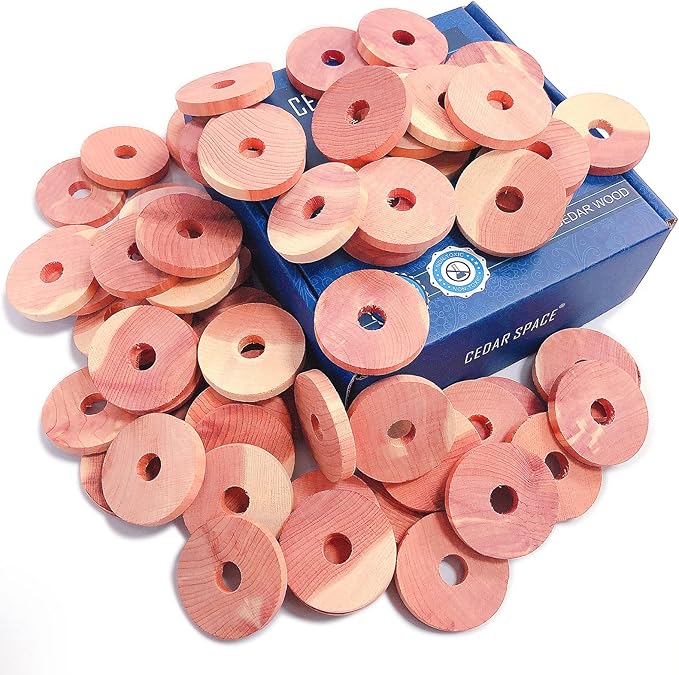 Cedar Space Cedar Blocks for Clothes Storage 100% Natural Aromatic Red Cedar Rings 72Pcs Protection for Wardrobes Closets and Drawers