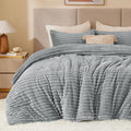 BEDELITE Fleece Queen Comforter Set -Super Soft & Warm Fluffy Light Grey Bedding, Luxury Fuzzy Heavy Bed Set for Winter with 2 Pillow Cases
