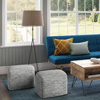 SIMPLIHOME Fredrik Boho Square Pouf in Cream Woven Genuine Leather for the Living Room, Bedroom and Kids Room