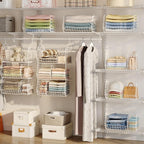 3 Tier Extra Large Closet Hanging Shelves with Divider, 16.5"L x 11.8"W x 33.6"H Closets Organizers and Storage with 5 S Hooks, Clothes Organizer for Sweaters Shoes Handbags Clutches Accessories-White
