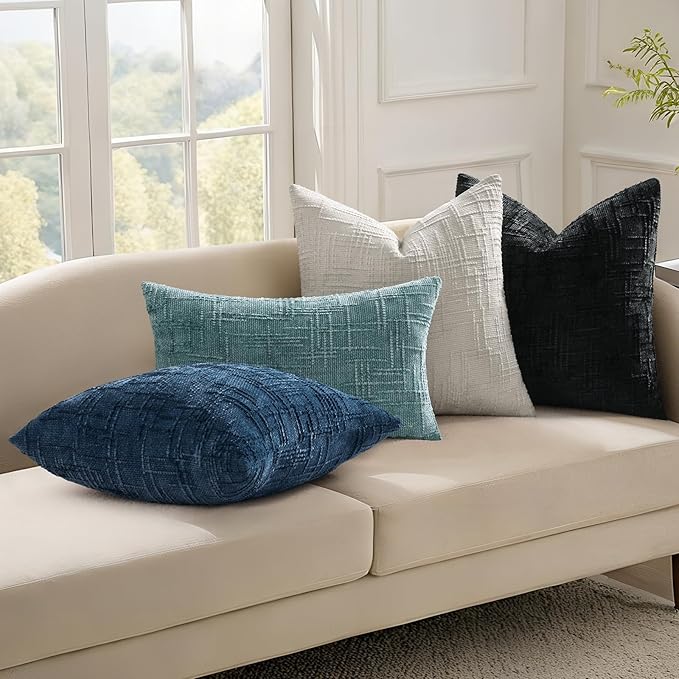 decorUhome Spring Teal Chenille Throw Pillow Covers 12x20 Set of 2 Textured Soft Cozy Slubby Couch Pillow Covers Modern Farmhouse Boho Decorative Pillow Cases for Bed Sofa Living Room