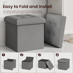 YOUDENOVA 15 inches Storage Ottoman Cube, Foldable Storage Boxes, Padded Seat for Dorm Living Room, Support 300lbs, Line Fabric Grey