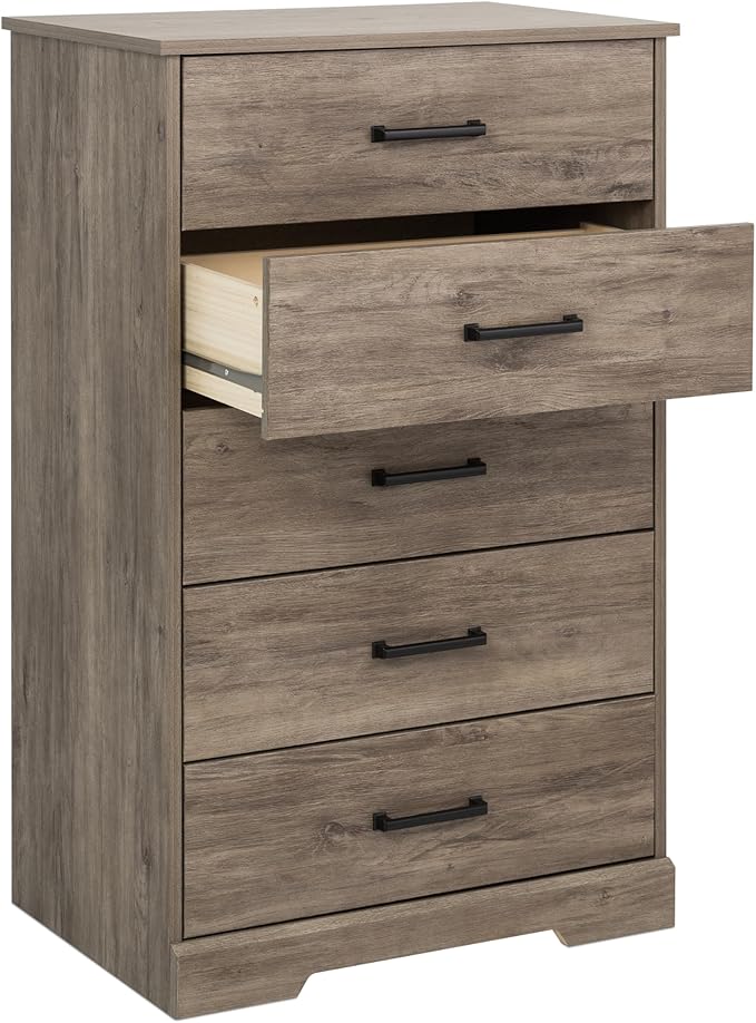 Prepac Rustic Ridge Farmhouse Dresser, Brown Dresser for Bedroom, Chest of Drawers with 5 Drawers 18.5" D x 27.5" W x 43.5" H, DBDR-1605-1