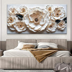 Large Wall Art For Living Room Floral White Wall Art Modern Canvas Art Wall Decor 29" X 58" Painting White Flower Wall Art Print Picture For Bedroom Home Office Decoration