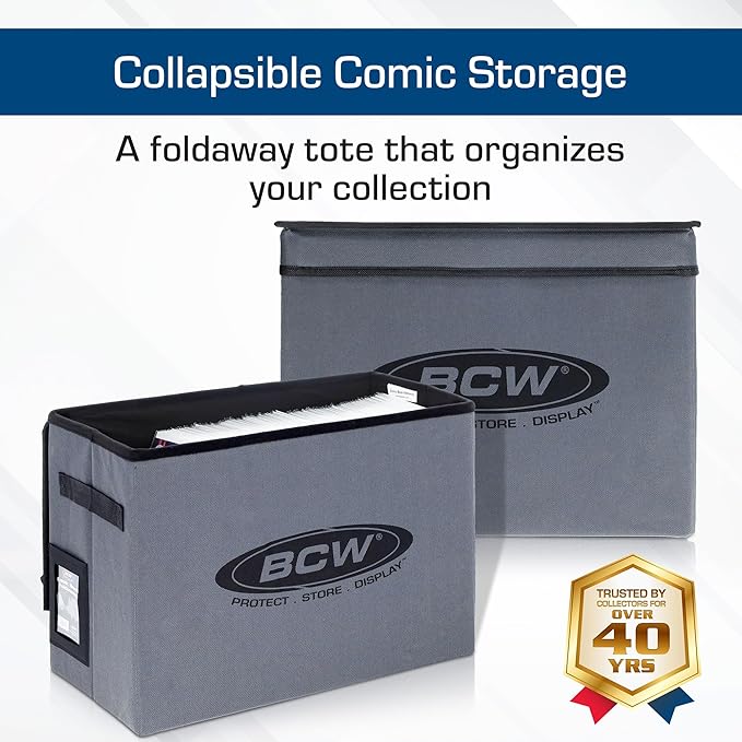 BCW Comic Book Storage Box - 2 ct | Foldable Case | Each fits 125-150 Sleeved and Boarded Comic Books | Comic Book Storage For Silver, Bronze, and Current Comics (2 Pack, Gray)