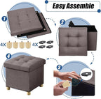 BRIAN & DANY 15 Inches Ottoman with Storage, Square Small Storage Ottoman Foot Rest with Legs, Ottomans Foot Stool for Dorm, Living Room, Entryway (Brown)