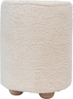 Bloomingville Round Sherpa Upholstered Pouf with Pine Wood Feet, Cream and Natural