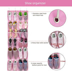 2 Pack Hanging Shoe Organizer，Over Door Shoe Organizer with 24 Mesh Large Pockets Shoe Storage Bag for Sport Shoes Size:58x21 Inch Hanging Door Shoe Rack Organizer (Pink-2pack)