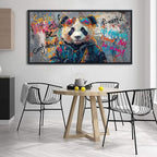 JEAWA Large Canvas Framed Wall Art, Panda Abstract Graffiti Street Art Pop Wall Picture Black and White Paintings Ready to Hang Living Room Bedroom Study Home Office Inspirational Decor 29x58 IN
