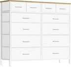 Compact 12 Drawers Dresser for Bedroom, Fabric Storage Tower, Chest of Drawers with Retro Wood Top for Closet, Nursery, Living Room