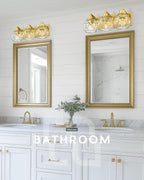Bathroom Light Fixtures Over Mirror, 3-Light Brushed Gold Vanity Light with Clear Hammered Glass Globe Shade, Modern Sconces Wall Lighting Bedroom Hallway, VL200-BG-3