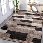 FlyDOIT Modern Geometric Patchwork Area Rug, 5x8 Chocolate Large Rugs for Living Room, Rockwood Collection Indoor Rugs for Bedroom, Throw Carpet Floor Decor for Entryway Dining Room Office Nursery
