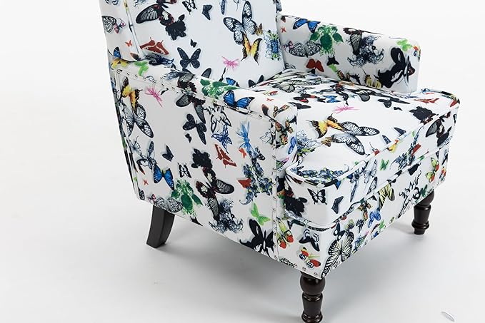 KEIKI Vintage Butterfly Accent Chair with Nailhead Trim, Upholstered Lounge Armchair with Solid Wood Legs, Comfy Chair for Living Space