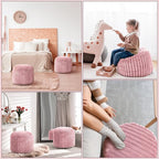 2 Pcs 20 x 15 Inch Unstuffed Pouf Cover Ottoman Foot Rest - No Filler, Faux Rabbit Fur Foot Stool Floor Bean Bag Floor Chair Storage for Living Room Bedroom Home Decor(Pink)