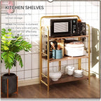4NM No Assembly Folding Bookshelf, 3 Tiers Collapsible Book Shelves Open Industrial Foldable Storage Bookcase Shelf for Bedroom, Living Room, Home Office - Brown and Gold
