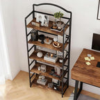 JSB No Assembly Folding Bookshelf, 5 Tier Book Shelf for Storage, Vintage Wood Foldable Bookcase for Living Room, Bedroom, Office Organization Shelves