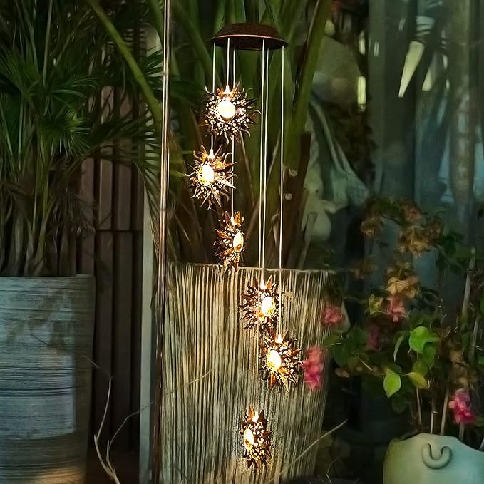 Tryme Sun Solar Wind Chimes for Outside Hanging Garden Lights Solar Christmas Decorations Outdoor for Women, Mother, Grandmother