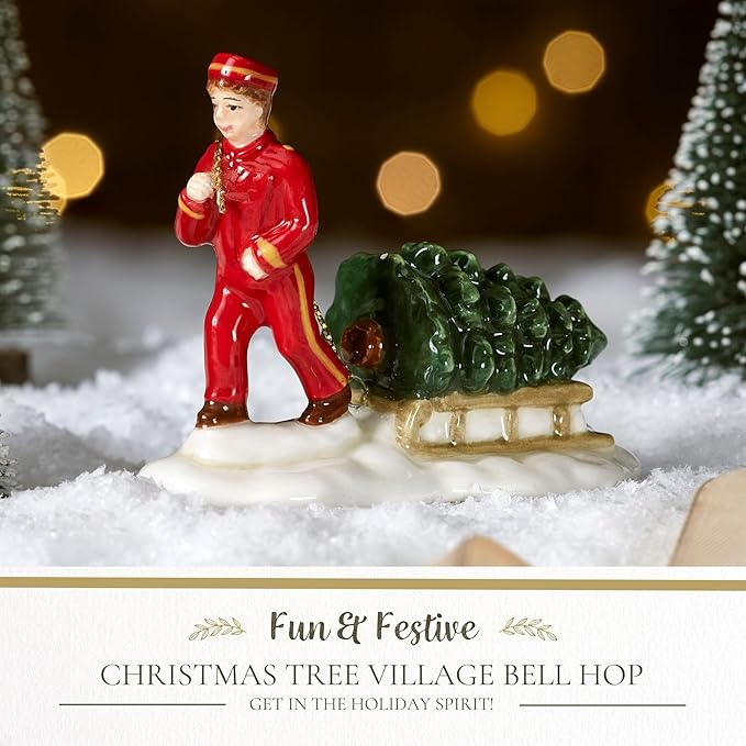Spode Christmas Tree Miniature Village Bell Hop Figural Decoration, Holiday Figurine, Festive Tabletop Christmas Décor, Seasonal Home & Holiday Decoration Accent for Display