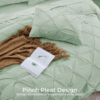 Sasttie Twin Comforter Set, 5-Piece Bed in a Bag, Pintuck Bedding Set for All Season, Includes Comforter, Flat Sheet, Fitted Sheet, Pillowcase and Pillowsham, Sage
