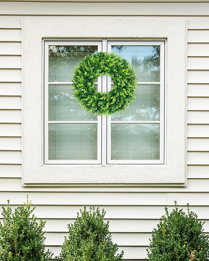 DDHS 18'' Boxwood Wreath for Front Door – Artificial Green Farmhouse Wreath, Spring Summer Fall Winter DIY Decor, for Indoor Outdoor Year-Round Wedding Home Decorations