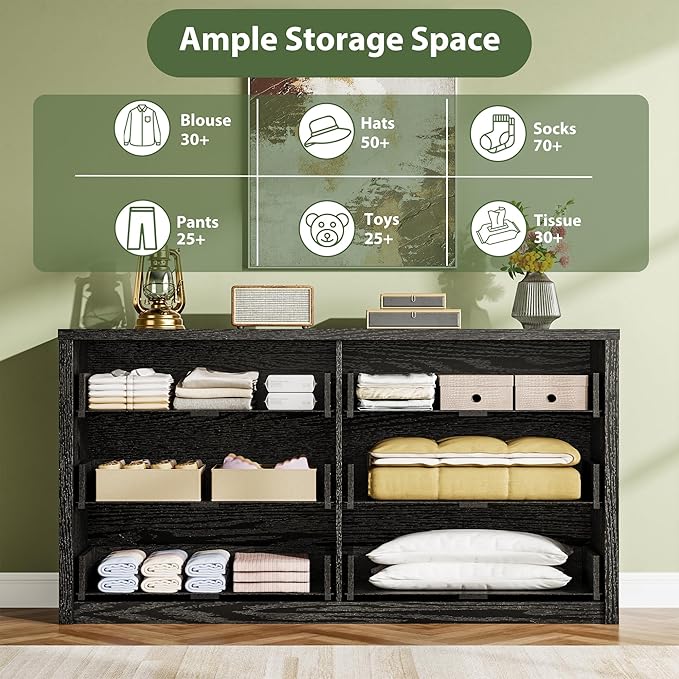 GarveeHome 6 Drawer Dresser for Bedroom, Wide Wood Chest of Drawers Handle Free, Large Modern Dresser Storage Cabinet for Living Room, Hallway Entryway