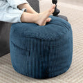 Round Stuffed Pouf Ottoman,Corduroy Foot Rest with Rebound Foam Filled, Furry and Fluffy Foot Stool Ottoman, Floor Poufs for Living Room (Blue, 20" D x 20" W x 15" H)