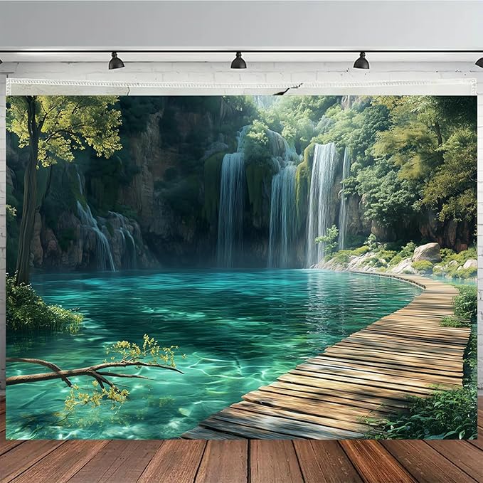 BSFHH Nature Tapestry Forest Tree Sea Cave Wall Hanging, Stream Through Rainforest Landscape Wall Art Tapestry for Bedroom Living room (Waterfall, 59" × 51", Unframed)