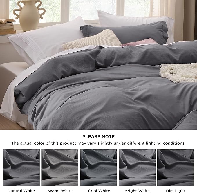 Bedsure Dark Grey Duvet Cover King Size Only - Prewashed Cotton-Like Polyester Extra Soft All Season Bedding, Includes 1 Duvet Cover 104x90 Inches with Zipper Closure, Comforter Not Included