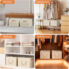 Aokeyee 2 Pack Shoe Organizer for Closet, Foldable Shoe Storage Organizer Box w/Clear Cover and Reinforced Handles, Space Saving Shoes Bin Fits up to 32 Pairs, Beige