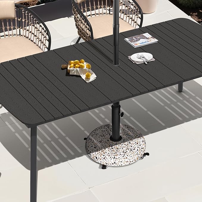Crestlive Products 45lbs Umbrella Base with Wheels, Patio Umbrella Stand Heavy Duty, Round Cobble Cement Market Umbrella Base for Outdoor, Deck, Lawn, Garden(Cobblestone)