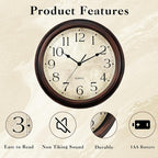 Wall Clock 10 Inch Battery Operated Silent Non-Ticking Analog Wall Clocks Vintage Retro Rustic Style Decorative for Bedroom Living Room Kitchen Office (Bronze)