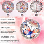 3D Butterfly Wind Spinner for Outdoor Decor, 12 Inch Stainless Steel Metal Wind Sculpture, Weatherproof Garden Art for Yard, Patio, Unique Moving Spinner for Bird Lovers