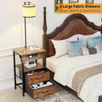End Table with Floor Lamp, Nightstand with Charging Station, Floor Lamp Table with 3-Color Temperature Bulb, Bedside Table Night Stand with 2 Drawers for Bedroom, Living Room, Brown