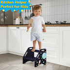 AMBIRD Toddler Step Stool, Space Wooden Two Step Stool for Kids with Non-Slip Pads, Portable Potty Training Stool with Handles for Bathroom, Sink, Kitchen, Bedroom