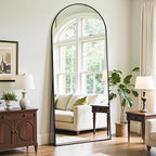 Full Length Mirror, 58"x21" Oversized Floor Mirror Freestanding, Full Body Mirror Floor Standing Mirrors with Stand, Hanging Mounted Mirrors for Bedroom Living Room, Black, Arched Style